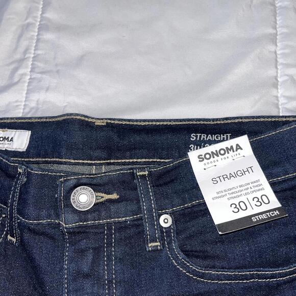 New With Tags Sonoma Straight Stretch Dark Wash Denim Jeans Mens Size 30/30 Pant - Picture 3 of 8